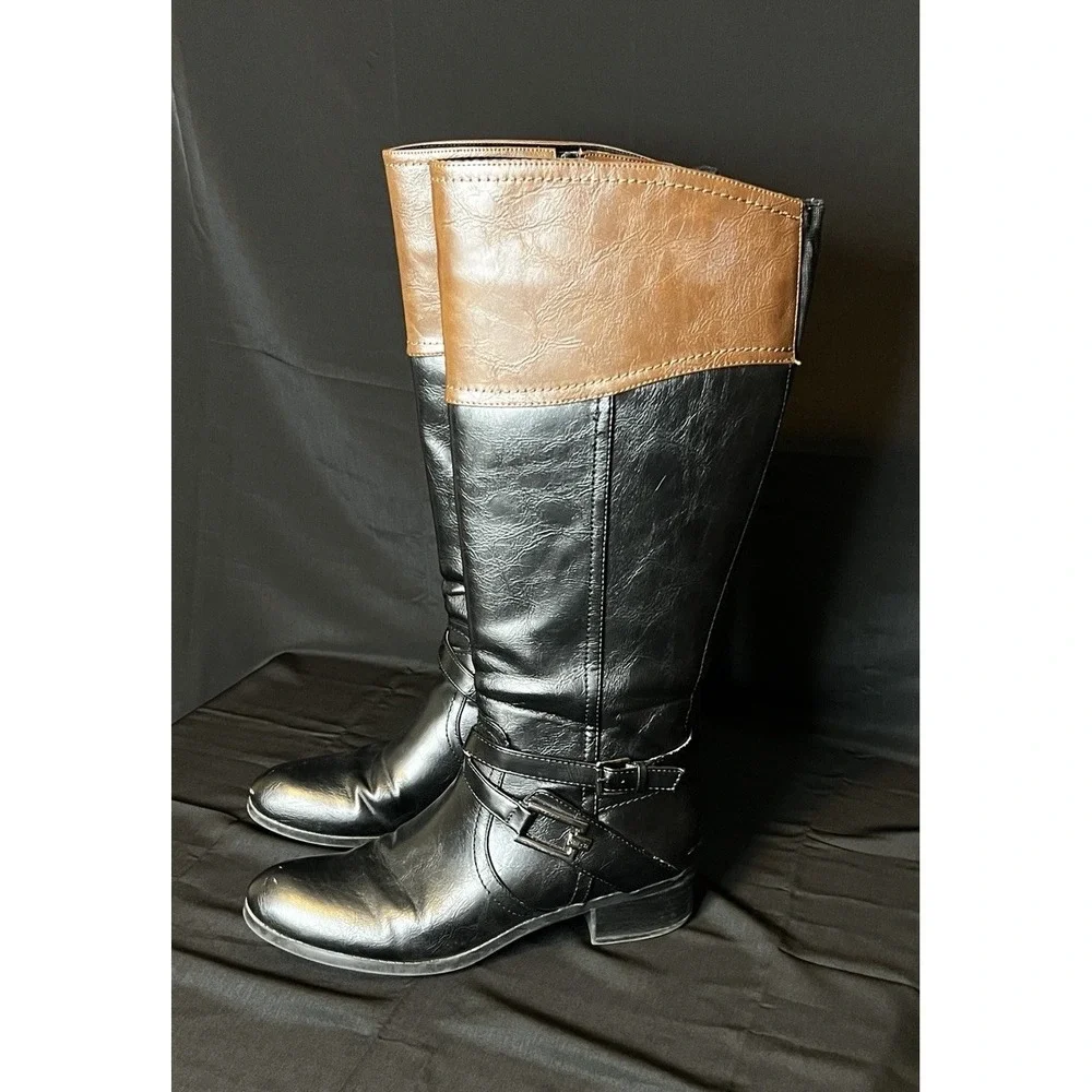 Unisa Untrinee Knee High Boots Size 9.5M Black Brown‎ Faux Leather Riding Boots